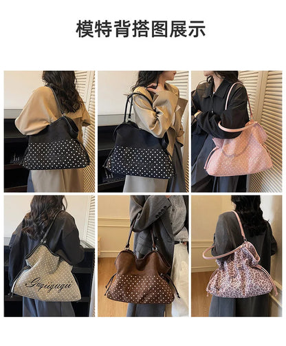 Brand Women's Shoulder Bag Y2k Fashion Sweet Polka Dot Handbag Korean Casual Versatile Leopard Print Brown Frosted Tote Bags