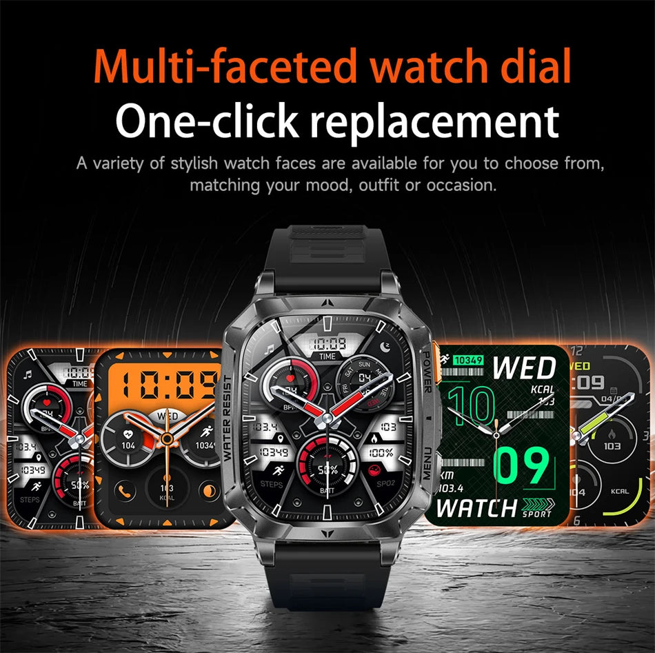 New 1400 mAh Battery Military Smartwatch Men IP68 Waterproof Flashlight Health Monitor Sports Call Smart Watch For iOS Android