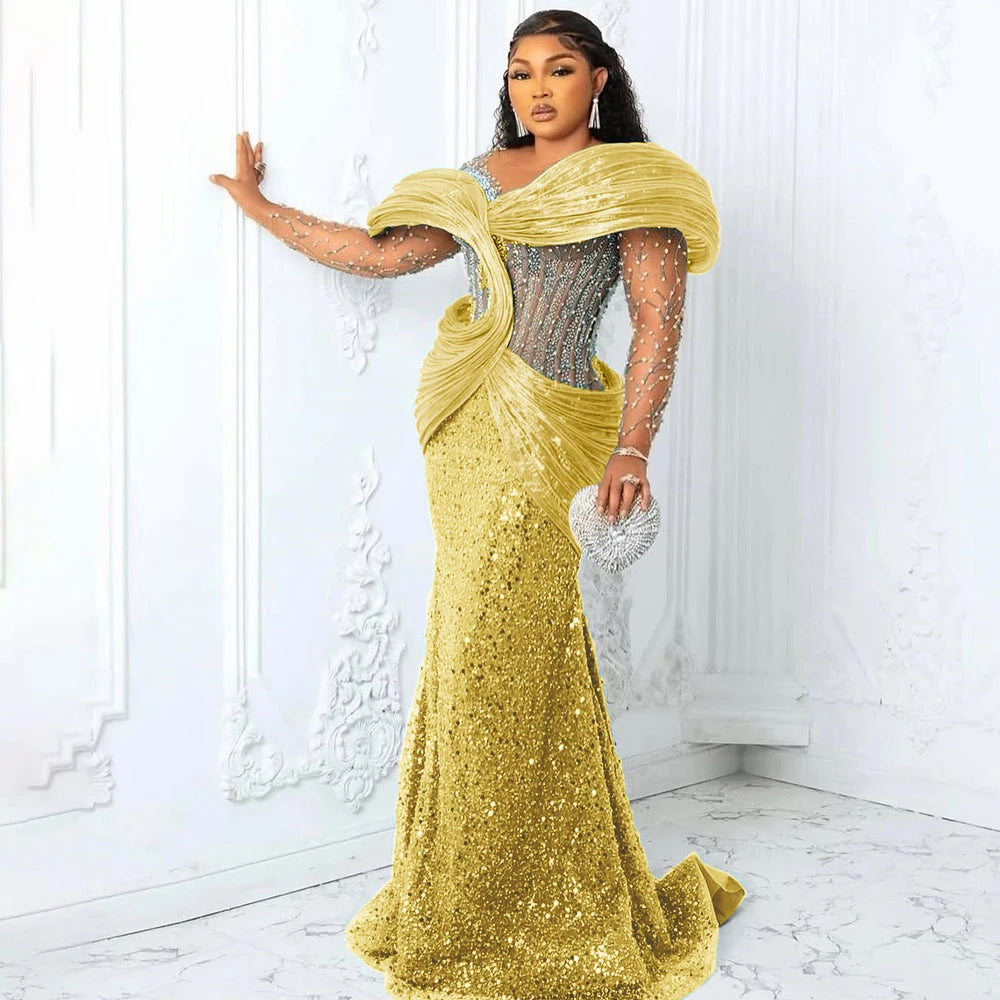 Customized Blue African Prom Dresses Plus Size 3D Pleated Off the Shoulder Evening Gowns Aso Ebi Style Wedding Reception Dress