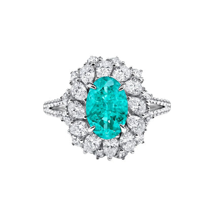 S925 Silver Ring 2ct Neon Blue Green Zircon Ring Double Layer Surrounding Luxury Women's Jewelry