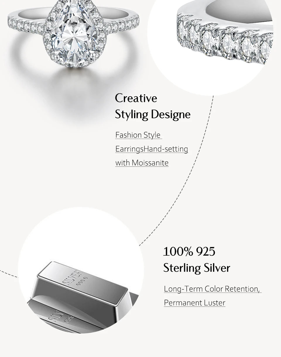 MINTYBOX Pear Cut 2.0CT Luxury Moissanite Ring Solid 925 Sliver 18K Gold Plated Engagement Halo Ring for Women Fine Jewelry Gift