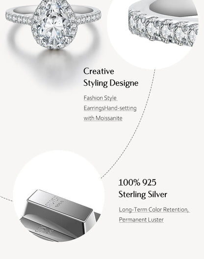 MINTYBOX Pear Cut 2.0CT Luxury Moissanite Ring Solid 925 Sliver 18K Gold Plated Engagement Halo Ring for Women Fine Jewelry Gift