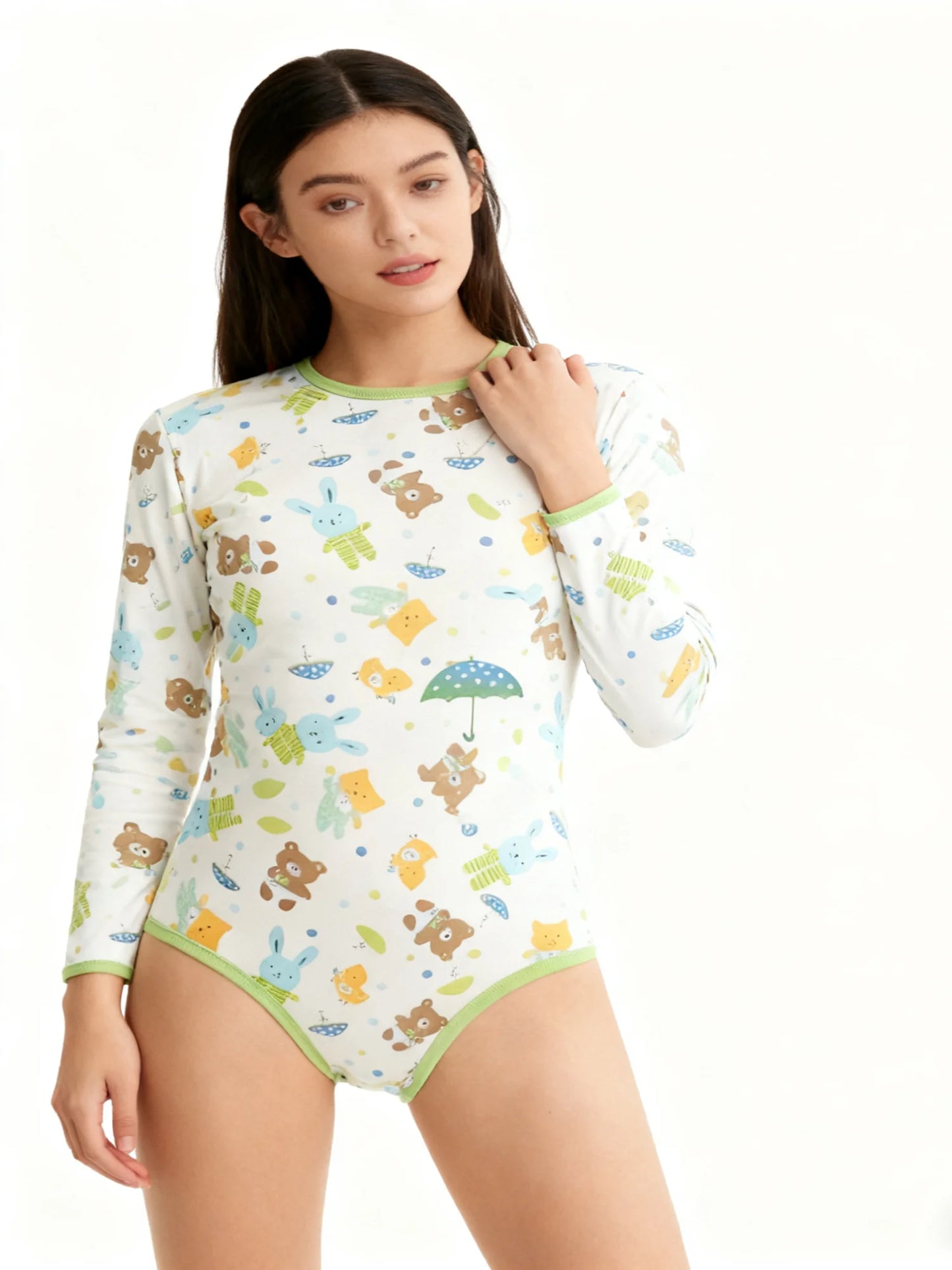 Teddy Bodysuit with Long Sleeve/Cotton Adult Long Sleeve Bodysuit Romper/ABDL Bodysuit/ABDL Clothes/Adult Onesie