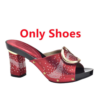 African Women Shoes and Bags Sets with Rhinestone Plus Size Heels 43 Nigerian Party Pumps Luxury Shoes Wedding Shoes Bride