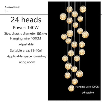 Modern LED Chandelier Glass Ball Dimmable Pendant Lamp for Staircase Living Room Home Decor Suspension Lighting Design Lusters