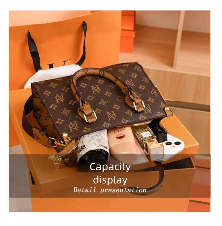 Elegant Retro Women's Tote Bag Single Shoulder Crossbody Bag Floral Print Ladies Handbag Luxury Texture Commuter Messenger Bag