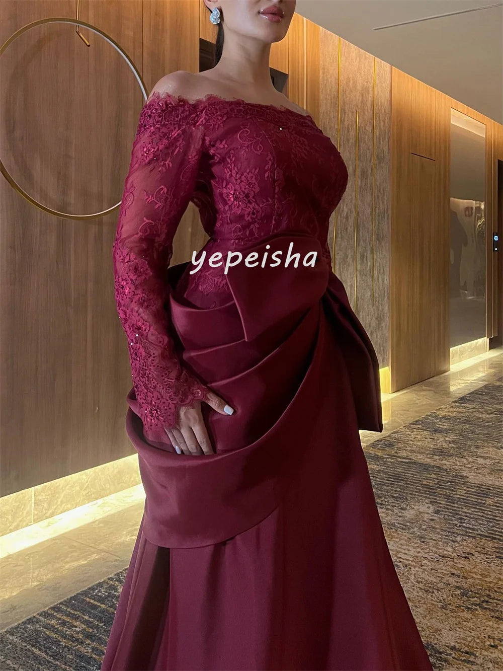 Customized Sexy Exquisite Draped Lace Bow A-line Off-the-shoulder Long Dresses Bespoke Occasion Dresses Sizes Available Fashion