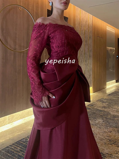 Customized Sexy Exquisite Draped Lace Bow A-line Off-the-shoulder Long Dresses Bespoke Occasion Dresses Sizes Available Fashion