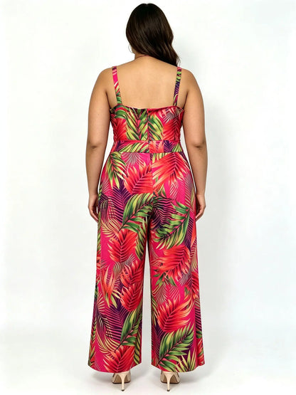 Plus Size Fashional Floral Print Bohemian Strappy Jumpsuit For Women