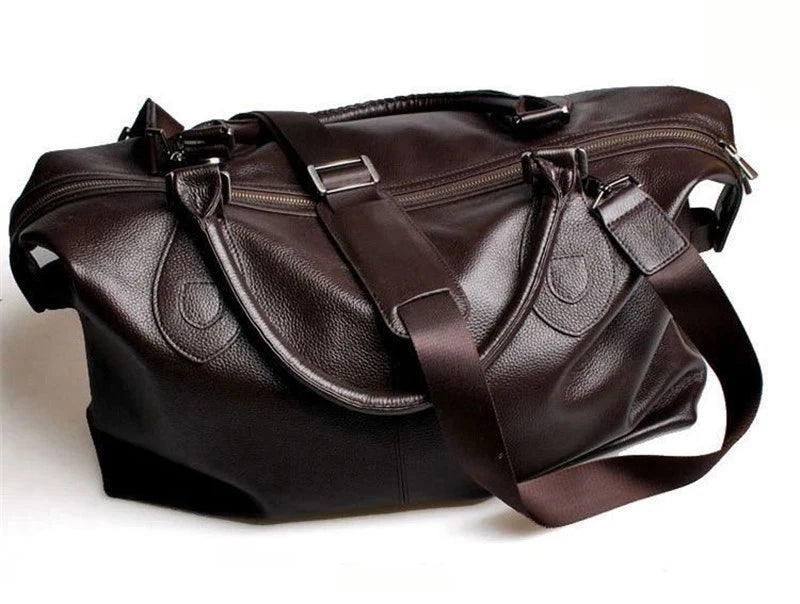 Fashion Genuine Leather Travel Bag Men's Luggage Bags Large Male Duffle Bag weekend Women Shoulder Bag Big Tote Handbag Black
