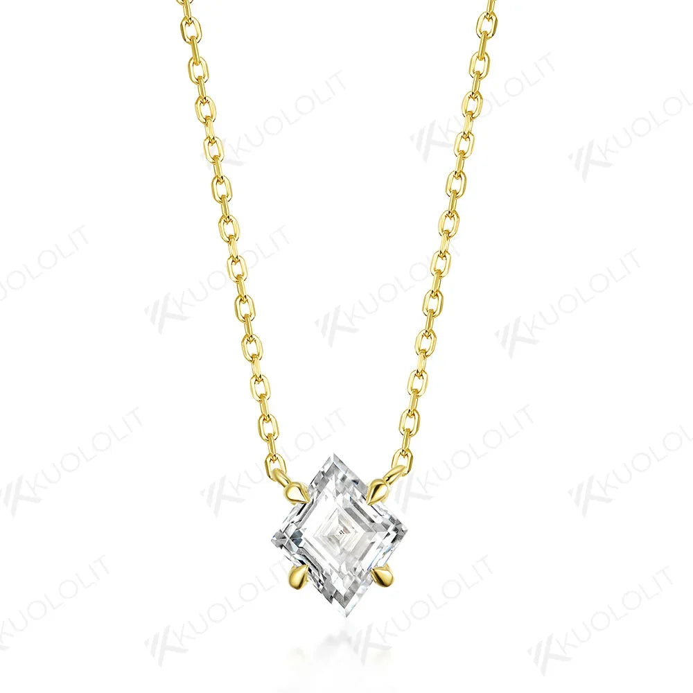 Kuololit 1CT Rhomboid Moissanite Necklaces for Women Solid 10K 14K 18K 925 Silver Moissanite Pendant with Chain for Engagement