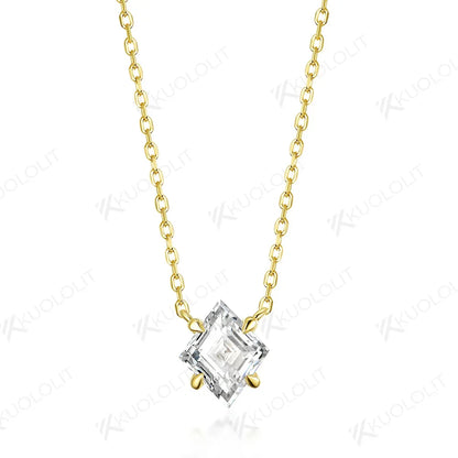 Kuololit 1CT Rhomboid Moissanite Necklaces for Women Solid 10K 14K 18K 925 Silver Moissanite Pendant with Chain for Engagement