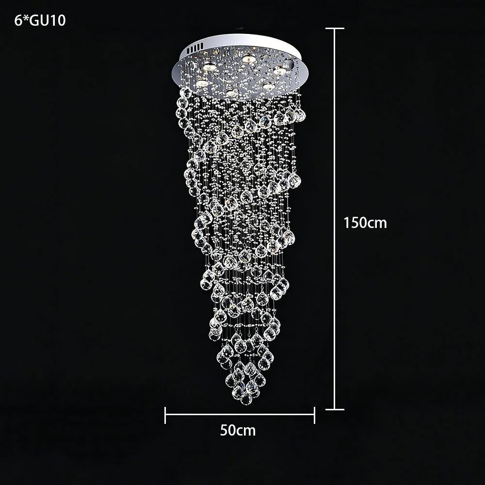 Modern Luxury Spiral Crystal Ceiling Fixture Long Cascading Crystal Design for Duplex Stairwell High Ceiling Home Lighting