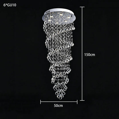 Modern Luxury Spiral Crystal Ceiling Fixture Long Cascading Crystal Design for Duplex Stairwell High Ceiling Home Lighting
