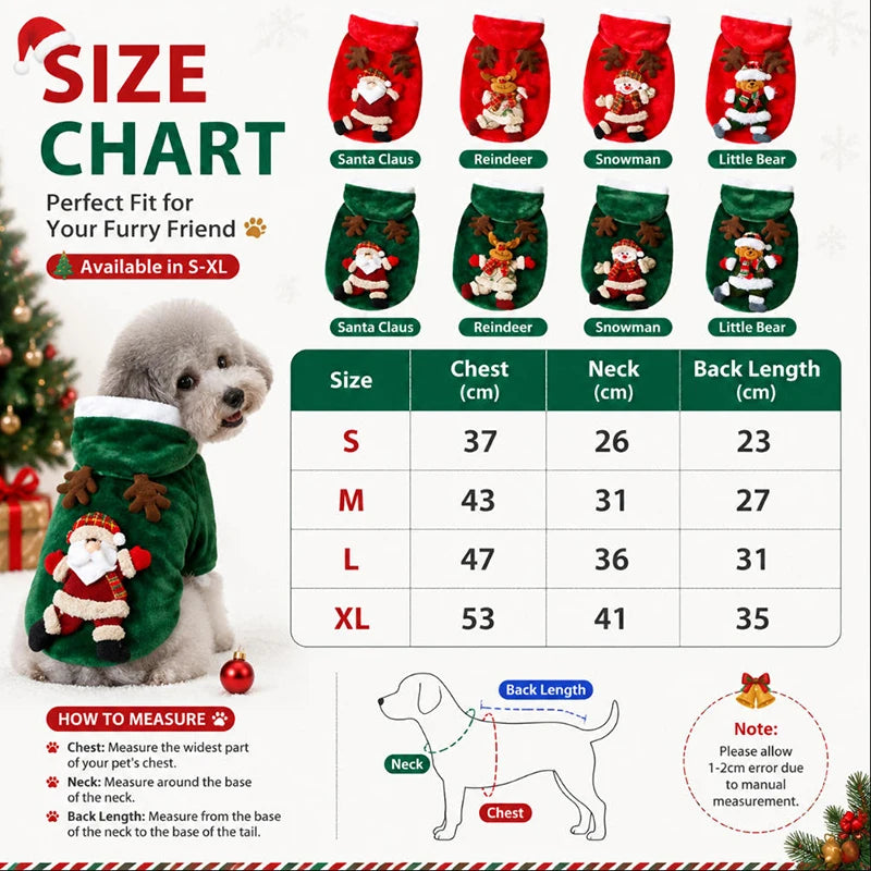 Christmas Dog Clothes Autumn and Winter Flannel Cats Dogs Hoodies Pet Clothes for Small Medium Dogs Christmas Dog Cat Costume