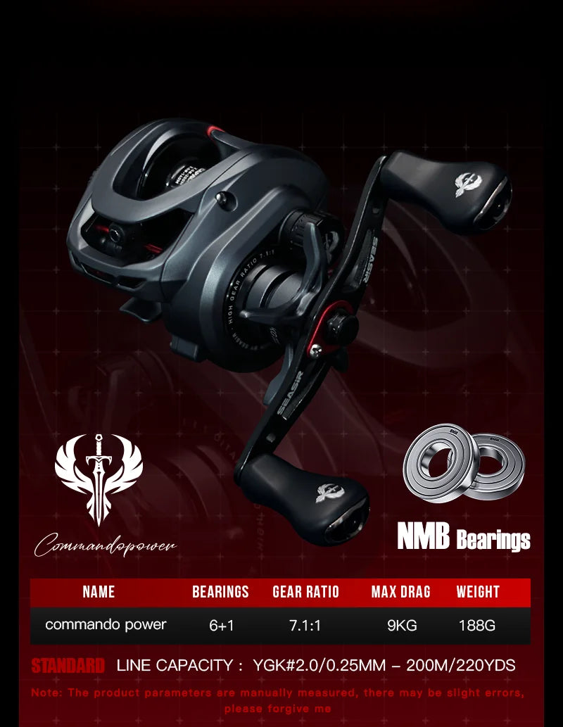 Seasir Commando Power Baitcaster Reel High Speed Gear Ratio 7.1:1  Drag 9kg New Generation Drag Clicker Fresh Saltwater Fishing