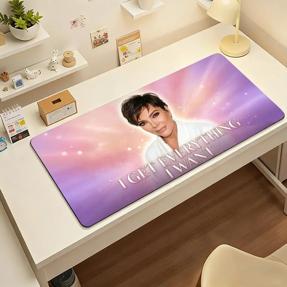 Cool Rich Kris Jenner Mouse Pad Large Non-Slip Waterproof Mat Stitched Edge Keyboard Pad for Gaming Daily Office