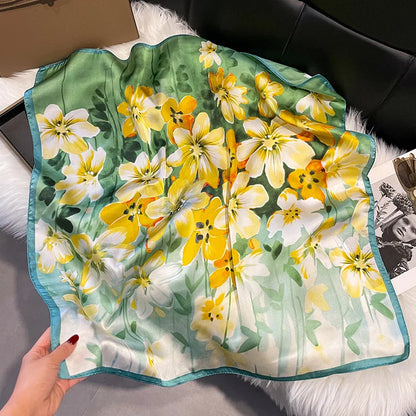 2025 Korean Satin Silk Scarf 70cm Square Women Fashion Shawl Wrap Neckerchief New Elegant