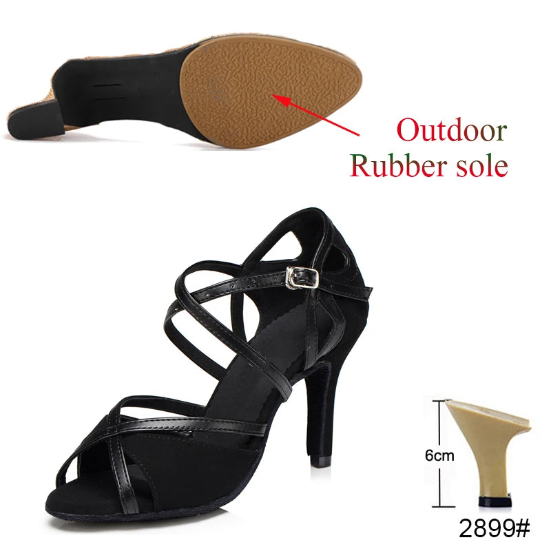 Latin Shoes Salsa Tango Ballroom Party Sports Women's Shoes Red Black Girls High Heel Summer Sandals Outdoor Women's Dance Shoes