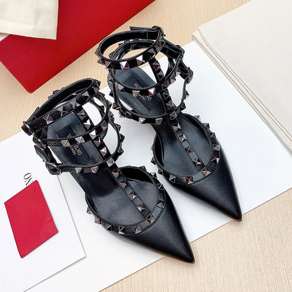Women's sandals luxury Woman shoes Gladiator Summer 2026 New Rivet High-heeled Three Straps Ankle Fashion Designer Ladies Shoes