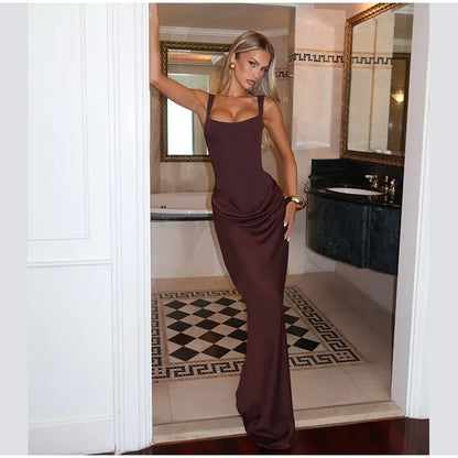 Women Sexy Square-neck Halter Mini Dress 2025 Pleated Sleeveless Backless High Waist Bodycon Dresses New Summer Lady Party Robes