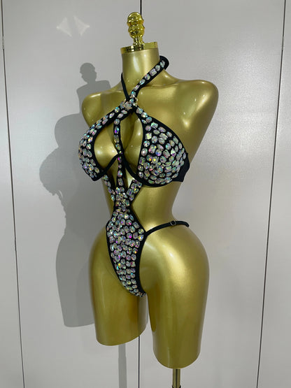 Sexy Sparkly Diamonds Swimsuit Bar Bikini 2026 Fashion Women Crystal Handmade One-piece Bodysuit Swimsuit Stage Photoshoot Wear