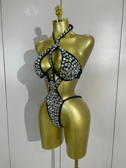Sexy Sparkly Diamonds Swimsuit Bar Bikini 2026 Fashion Women Crystal Handmade One-piece Bodysuit Swimsuit Stage Photoshoot Wear