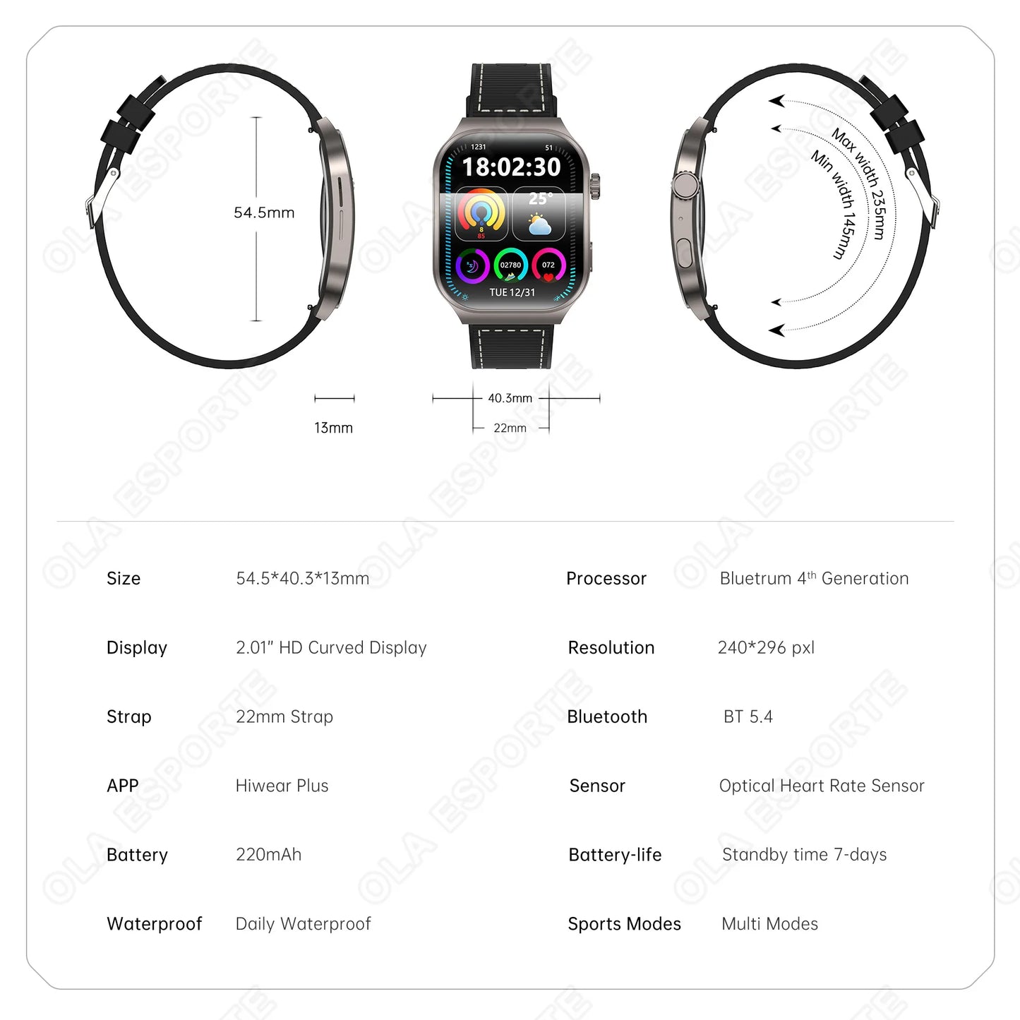 New Curved Screen Women's Smart Watch 2.01'' AMOLED HD Touch Screen Bluetooth5.3 Voice Call Men's Fitness Smart Watch Woman Hw12