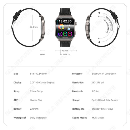 New Curved Screen Women's Smart Watch 2.01'' AMOLED HD Touch Screen Bluetooth5.3 Voice Call Men's Fitness Smart Watch Woman Hw12