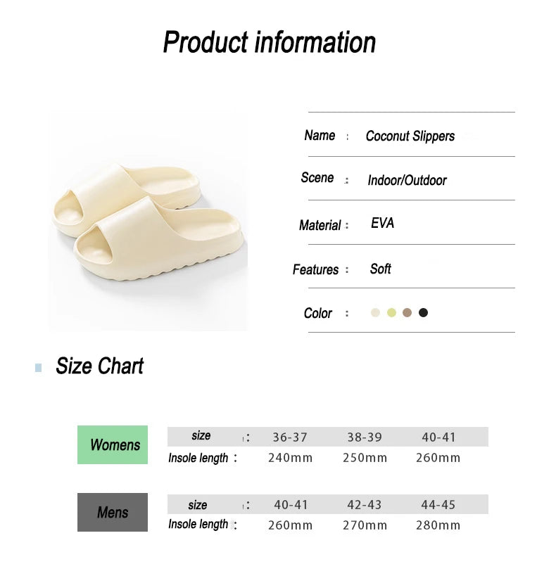 Evshine Women's Coconut Slippers Cloud Thick-soled Sandals Summer Fashion Soft Bottom Men Beach Shoes EVA Non-slip Bath Slides