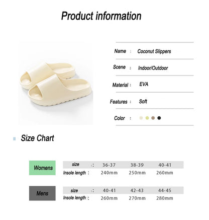 Evshine Women's Coconut Slippers Cloud Thick-soled Sandals Summer Fashion Soft Bottom Men Beach Shoes EVA Non-slip Bath Slides