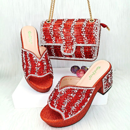 Nigeria Distinguished Green And Elegant Women's Designer High Heels And Bag Set, Fashionable Fishmouth Shoes In Nigerian Style