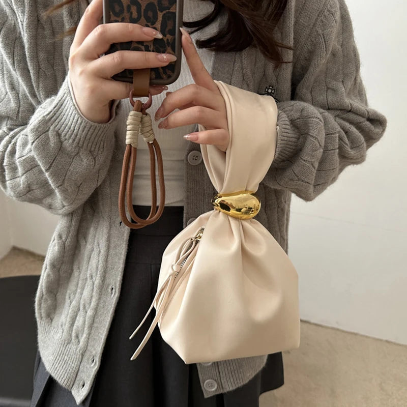 Mini PU Leahter Underarm Pleated Cloud Bag For Women 2025 Fashion Designer Female Retro Bucket Shoulder Bag Handbags And Purses