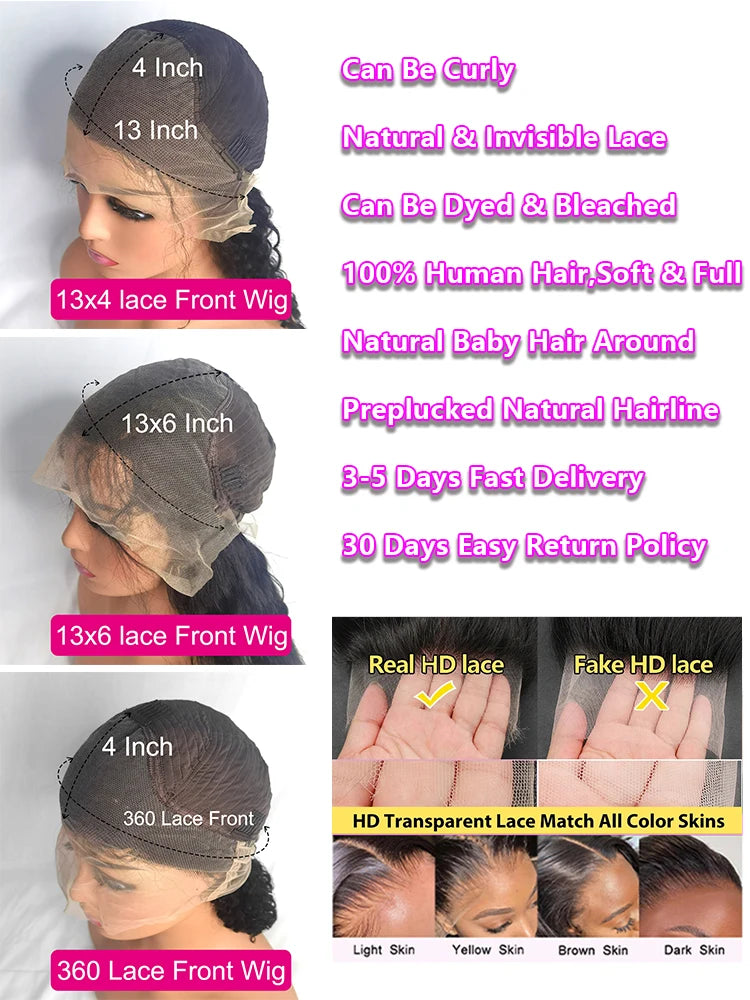 220 Density 13x6 Hd Transparent Human Hair Lace Frontal Wig 13x4 Bone Straight Lace Front Wig 360 PrePlucked Lace Wigs For Women