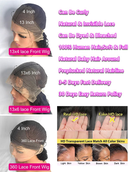 220 Density 13x6 Hd Transparent Human Hair Lace Frontal Wig 13x4 Bone Straight Lace Front Wig 360 PrePlucked Lace Wigs For Women
