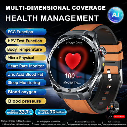 2026 New ECG+PPG Body Fat Analysis Health Smart Watch Uric Acid BP Blood Oxygen Bluetooth call Sports Smart Watch For Men Women