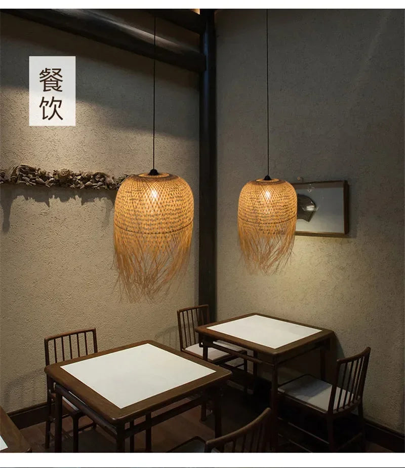 Chinese Bamboo  Hanging Chandelier Creative Lamps for Home Dining Table Room Pendant Led Lights Fixture Loft Style Decoration