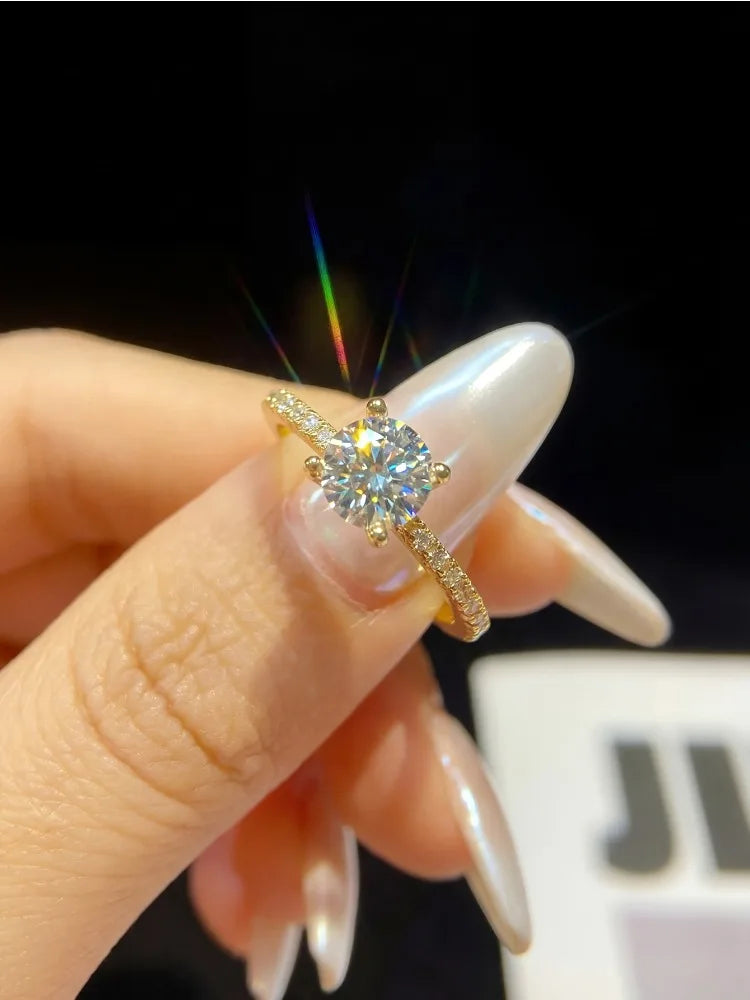 Real 1-5CT Classic Round Moissanite Diamond Rings for Women Wedding Real 925 Sterling Silver Designer Luxury Fine Jewelry