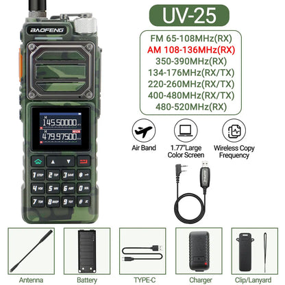 Baofeng UV-25 Air Band Walkie TalkieS Long Range UHF VHF  Wireless Copy Frequency  NOAA Type-C Charge AM Ham Two Way Radio UV-21