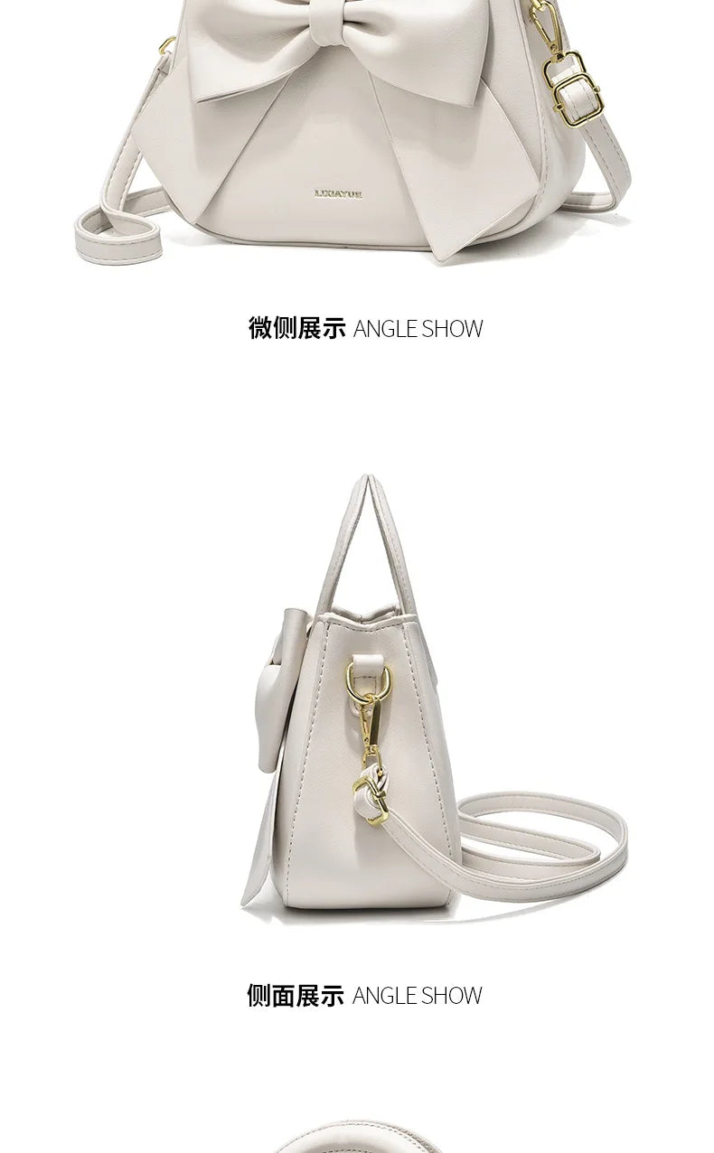New Fashion Casual Handbags for Women Cute Bow Black White Blue PU Handbags Trendy Daily Shoulder Underarm Bags Bolsa Feminina