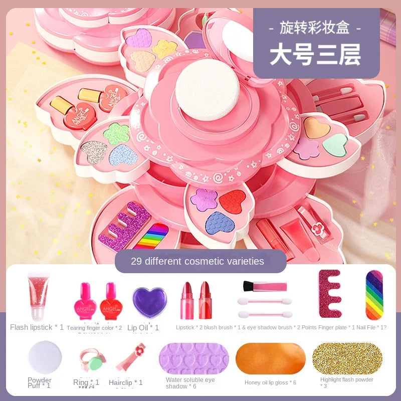 Makeup Box Rotating Opening Cosmetics Toys for Little Girls Princess Makeup Set To Enhance Creativity and Imagination