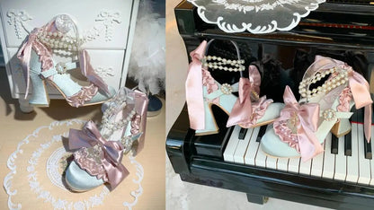 Sweet Lolita Women High Heels Luxury Designer Court Style Velour Bowknot Princess Dress Shoes Elegant