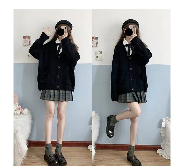 Japan School Sweater Spring Autumn V-neck Cotton Knitted Sweater College Style JK Uniform Cardigan 5 Color Student Girls Cosplay