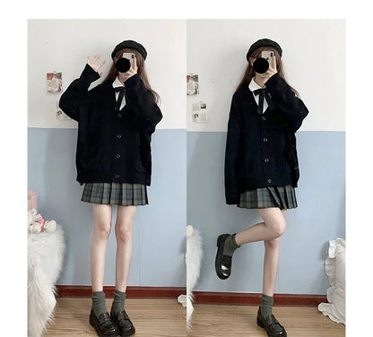 Japan School Sweater Spring Autumn V-neck Cotton Knitted Sweater College Style JK Uniform Cardigan 5 Color Student Girls Cosplay