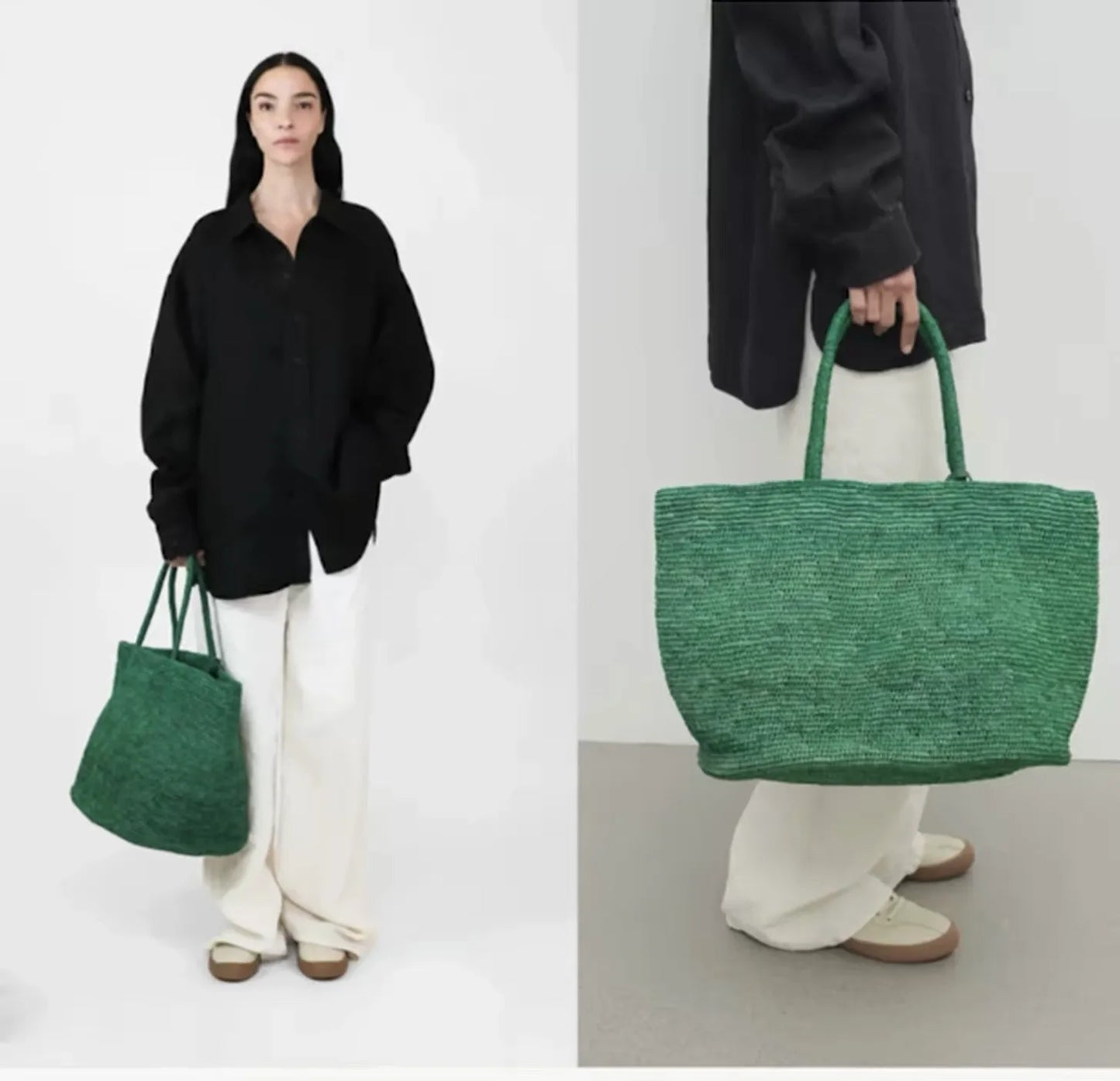2026 New Summer Handmade Raffia Large Capacity Tote Bag for Women, Natural Straw Beach Bag, Luxury Shoulder Handbag