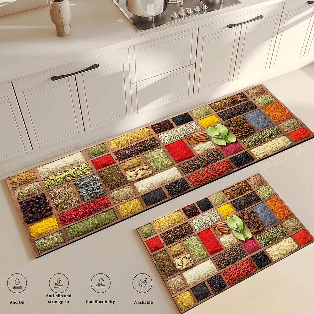 Grains Pattern Absorbent Non-Slip Kitchen Mat Anti-Fatigue for Comfort Doormat Rug Washable Modern Entrance Carpet Large Mats