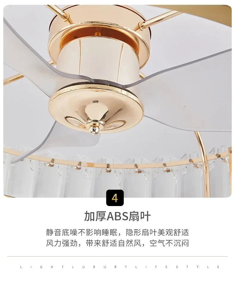 Nordic Luxury Crystal Ceiling Fan Light Modern Minimalist Dining Room Hotel Pendant Lights Living Room Bedroom Silent Fan lamp