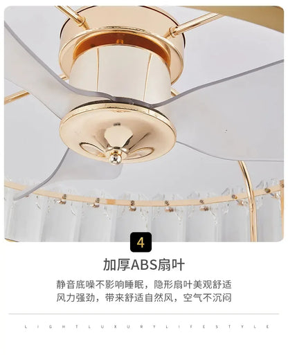 Nordic Luxury Crystal Ceiling Fan Light Modern Minimalist Dining Room Hotel Pendant Lights Living Room Bedroom Silent Fan lamp