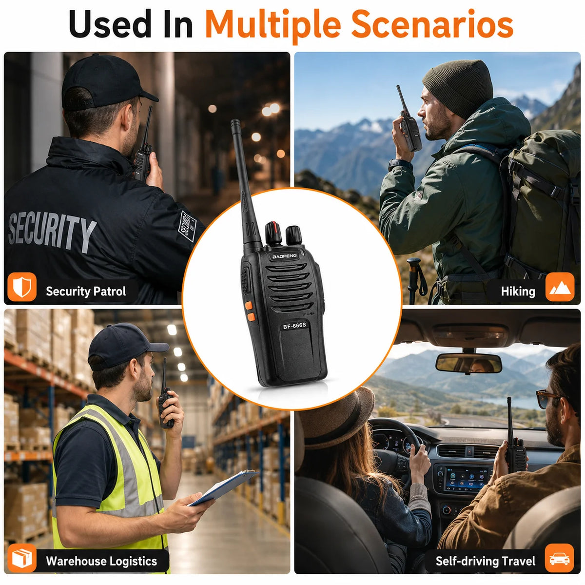 BF-666S Walkie Talkies Two Way Radios UHF 400-480MHz 5W 16CH 1500mAh Long Range Flashlight 2PCS for Security Outdoor
