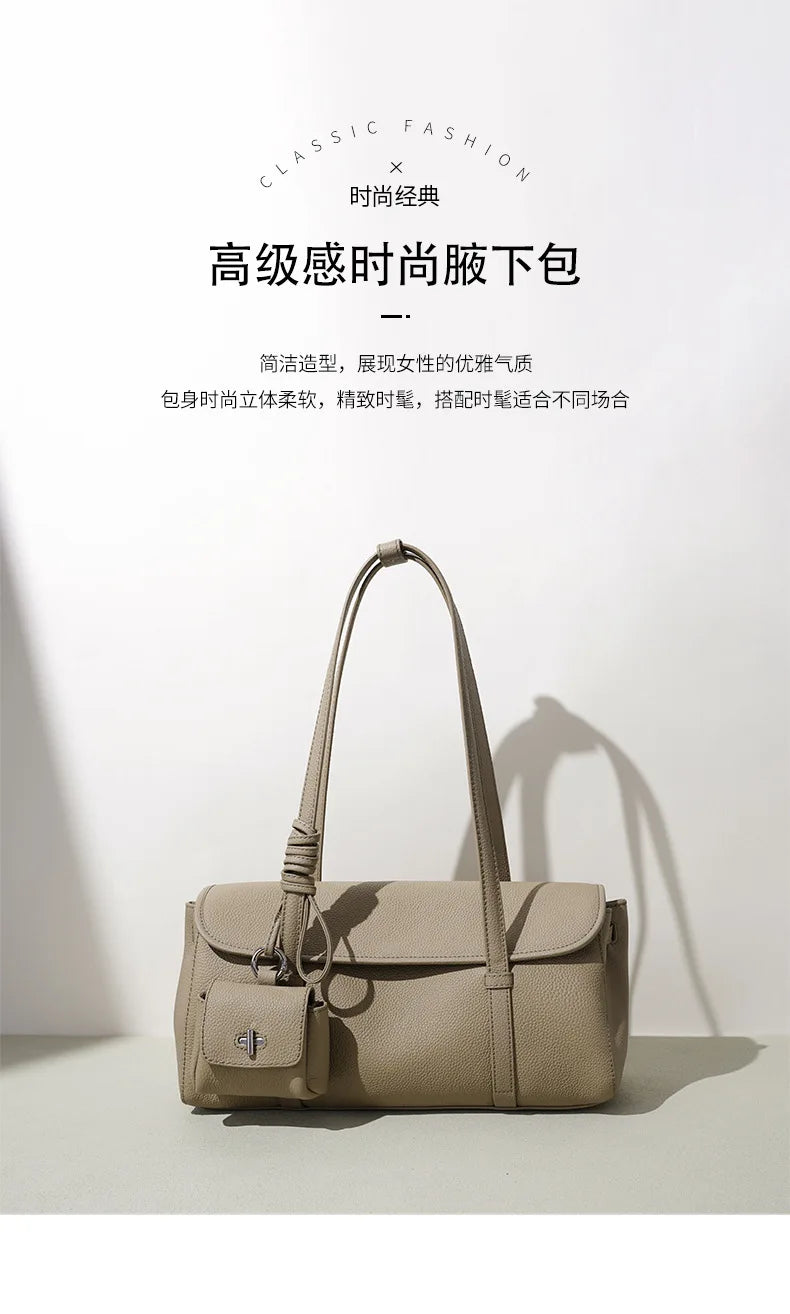 Women's Genuine Grade Cowhide Leather Fashion Tote Handbag Luxury Designer Brand Ladies Shoulder Underarm Bag for Woman 2026 New